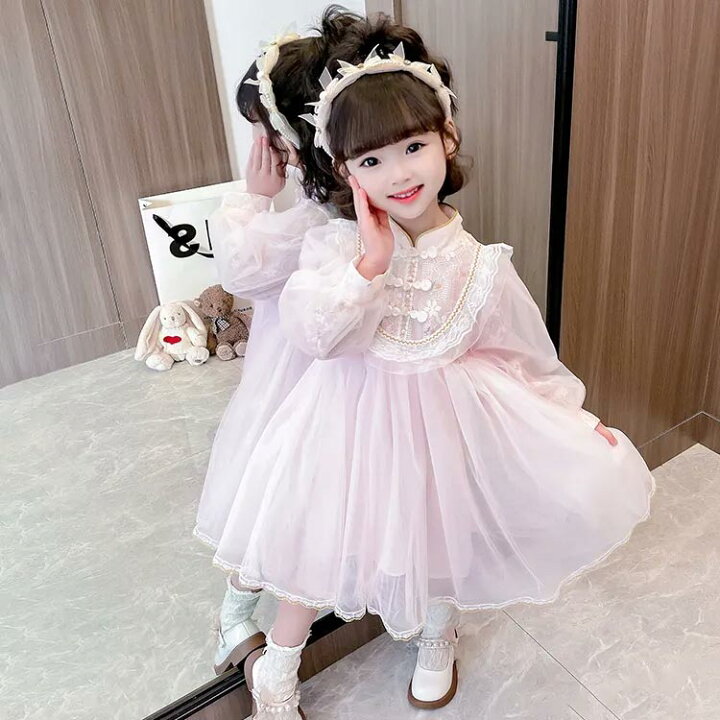 楽天市場】子供服 キッズ 女の子 春秋着 レースワンピース 長袖ドレス 