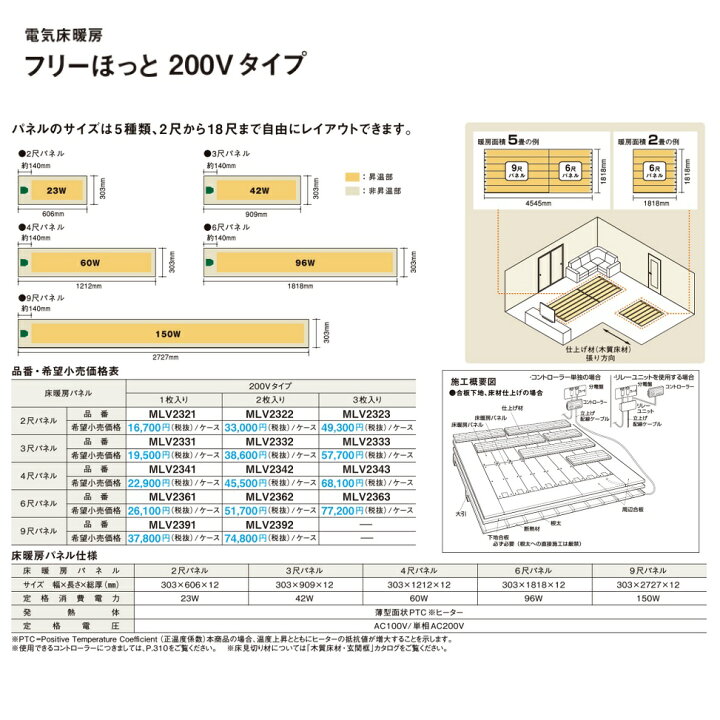 楽天市場】パナソニック 床暖房フリーほっと 単相200Vタイプ(6尺パネル 