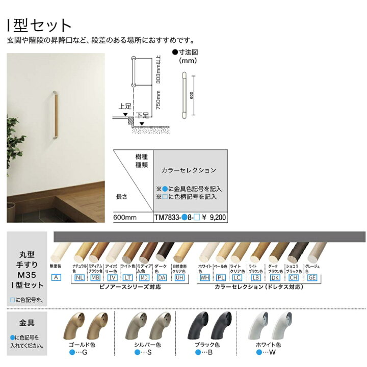 楽天市場】ウッドワン WOODONE M35シリーズ 丸型手すりI型セット 