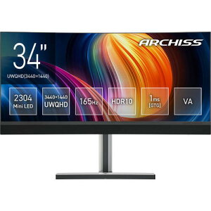 ARCHISS AS-MC34MWQ165A 34C`EgCh(3440x1440) 1500RȖ VApl Mini LEDobNCg 165Hz 1ms(GTG)