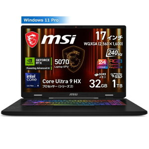 Q[~Om[g Crosshair-17-HX-AI-D2XWGKG-6759JP 17^ /CoreUltra9 275HX /RTX5070 /RAM:32GB /SSD:1TB /WQXGA /Windows11Pro /RXXOC