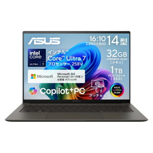 �m�[�gPC Zenbook S14 UX5406SA-TU7321GRS [14�^ /Core Ultra 7 258V /RAM:32GB /SSD:1TB /Windows 11 Home /Office OP�t /�X�}�C�A�O���[]