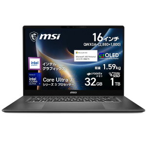 �m�[�gPC Prestige-16-AI+C3MG-2609JP [16�^ /Core Ultra 7 355 /RAM:32GB /SSD:1TB /Windows 11 Home /Office OP�t /�v���`�i�O���C]