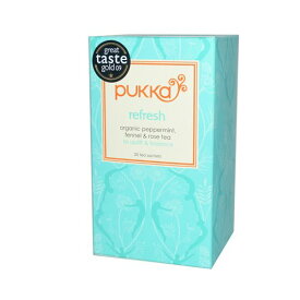 Pukka refresh ハーブティー リフレッシュOrganic Fennel ペパーミント、ローズ Tea Caffeine Free 20バッグ