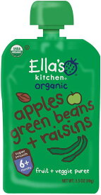 Ella's Kitchen 6+ Months Organic Baby Food, Apples Green Beans + Raisins, 3.5 oz. (Pack of 6) オーガニックベビーフード 6個セット