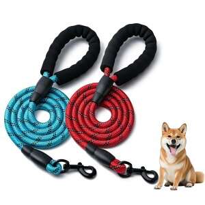 TJT 犬 リード 持ちやすいスポンジ取っ手 小型犬 中型犬 大型犬用リード しつけ 訓練 伸縮 軽量 丈夫 夜間 反射 (ブルー&赤色)