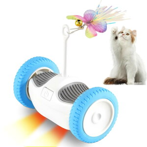 【送料無料】LUPAPA 猫 おもちゃ 自動 動く電動おもちゃ 光る猫のおもちゃ 静音設計タイヤ 障害物回避機能 USB充電式 しっぽ2本付き 留守番 猫ひとり遊び インタラクティブおもちゃ