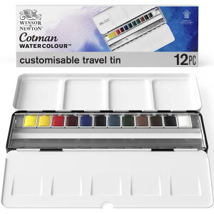 【送料無料】Winsor & Newton ウィンザー&ニュートン 水彩絵具 コットマン ウォーターカラー カスタマイズトラベルメタルボックスセット ハーフパン 12色セット 18909453