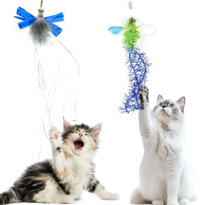 (交換用ヘッドのみ含む) 3 of Ni 猫じゃらし うさぎの毛 天然毛 ねこじゃらし 猫玩具 またたび 猫 おもちゃ 一人遊び ねこおもちゃ交換用 猫のおもちゃ屋内猫用 (Butterfly*2)