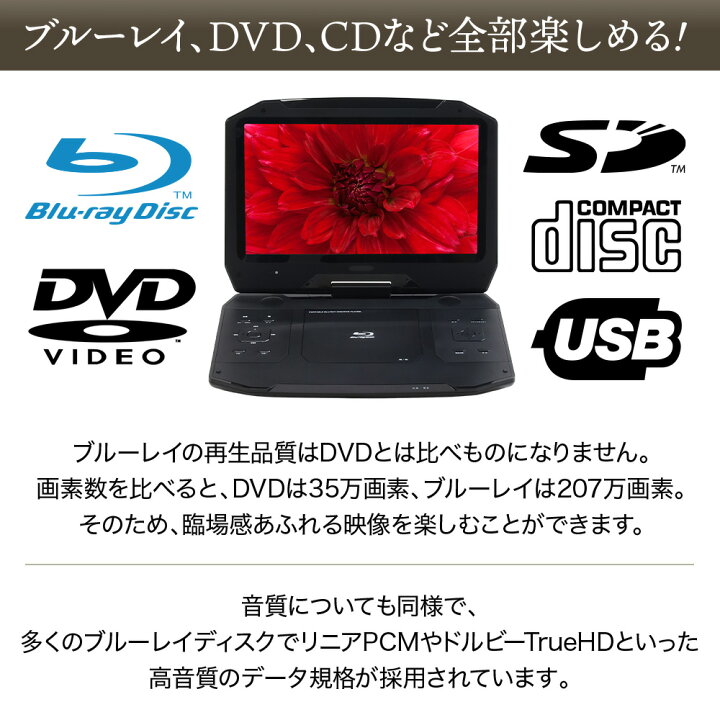 楽天市場 福袋 22 大画面 13 3インチ 180度 90度回転式 ブルーレイ プレーヤー ポータブル Blu Ray ブルーレイディスクプレーヤー ブルーレイディスク Sdカード Usb 車載 軽量 Dvd Dvd R Rw 音楽 Cd 映像 車 Dvd再生イヤホン対応 Ac Dc 充電式バッテリー ブルーレイ