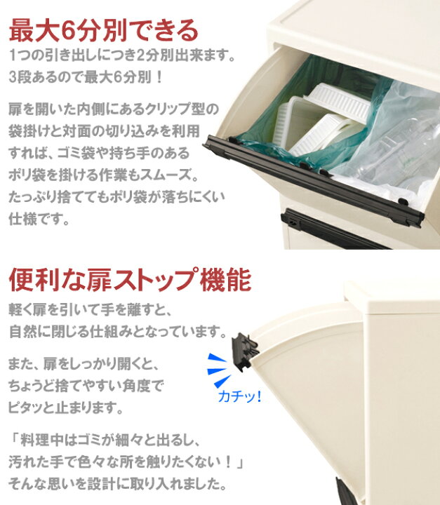 楽天市場】ゴミ箱 おしゃれ 分別 スリム ふた付き 3段 最大6分別 55L 