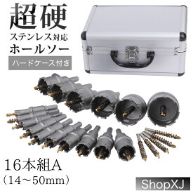 【16PC A:14mm 16mm 18mm 20mm 21mm 22mm 24mm 26mm 28mm 30mm 32mm 35mm 38mm 40mm 45mm 50mm】現役電気工事士・大工推薦 超硬 ホールソーセット ステンレス 木工 鉄鋼用 対応 電工