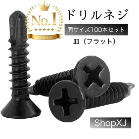 【ランキング5冠達成】ドリルネジ ドリルビス シンワッシャー 黒色 ドリル ねじ 皿 サラ（フラット）ステンレス ブラック M4.2 100本入り ShopXJ 送料無料