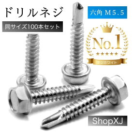 【ランキング1位獲得】【M5.5*38】六角 ドリルネジ ドリルビス ー ドリル ねじ 6カク（ヘックス）ステンレス ホワイト M5.5 100本入 ShopXJ