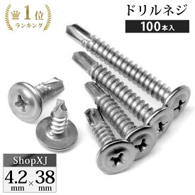 【ランキング1位獲得】【4.2*38】ドリルネジ 100本入り ドリルビス シンワッシャー ドリル ねじ ステンレス ホワイト M4.2 ShopXJ
