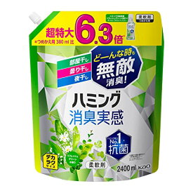 デカラクサイズ ハミング消臭実感 柔軟剤 部屋干し/曇り干し/夜干しどーんな時も無敵消臭! リフレッシュグリーンの香り つめかえ用2400ml