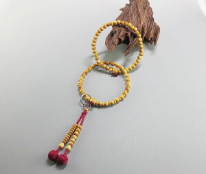 浄土宗数珠 女性用 黄楊(つげ)素挽き 正絹かがり梵天房 エンジ色