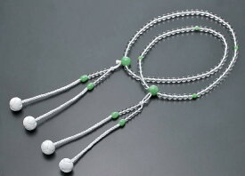 真言宗数珠 女性用 念珠 水晶 ビルマ翡翠仕立 正絹かがり梵天房 108玉 宗派別数珠 桐箱入