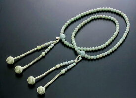 真言宗数珠 女性用 念珠 ビルマ翡翠 共仕立 正絹かがり梵天房 108玉 宗派別数珠 桐箱入