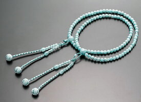 真言宗数珠 女性用 念珠 アクアマリン 共仕立 正絹かがり梵天房 108玉 宗派別数珠 桐箱入