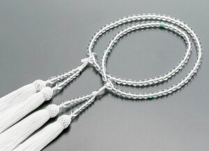 二輪数珠 二輪念珠 女性用 本水晶 エメラルド仕立 正絹細房 本式数珠 桐箱入