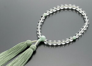 数珠 女性用 念珠 水晶128面切子 ビルマ翡翠仕立 正絹細房 桐箱入