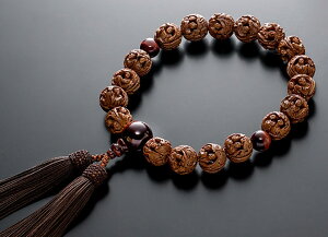 数珠 男性用 念珠 略式数珠 洋桃羅漢彫 18玉 赤虎眼石仕立 正絹房 全宗派対応 桐箱入