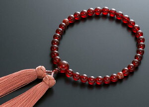 数珠 女性用 念珠 赤瑪瑙 赤縞瑪瑙入り 正絹花かがり房 全宗派対応 8月誕生石 桐箱入
