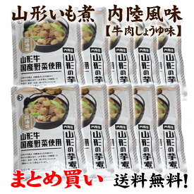 まとめ買い10個　山形　秋の風物詩　芋煮　醤油味　山形牛国産野菜使用　レトルトパック1人前を10個まとめ買い（10人前）送料無料　ご家庭のお鍋でまとめて調理！