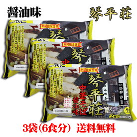 行列のできるラーメン店　山形県鶴岡の琴平荘の中華そば【醤油味】　お求めやすい袋入（2食入）を3袋【送料無料】年越しそば