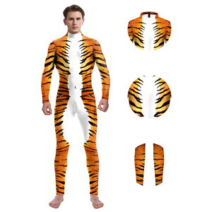 トラ 全身タイツ 動物仮装 大人用 連体タイツ コスプレ衣装 弾力と伸縮性あり コスチューム ハロウイン仮装 ハロウインコス
