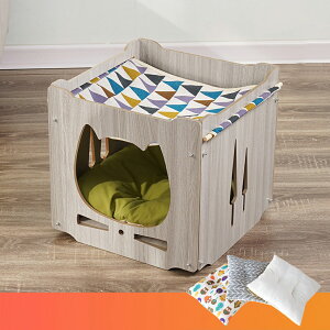 猫ベッド 木製 ねこベッド 二層 組み立て式 2段キャットハウス 猫用ベッド 木製ベッド 猫家具 ネコ家具 犬用ベッド ペット用 ナチュラル お手入れ簡単 睡眠 寝具 多頭飼い