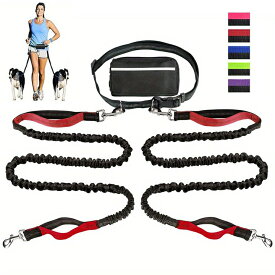 犬用 ウエストリード ダブルリード ワンダーフィット 両手フリー ウエストポーチ ウエストバッグ ボディバッグ ランニングポーチ 2頭引きリード 絡まない中型犬 小型犬 多頭飼い 伸縮迷子防止 脱走防止 散歩 アウトドア お出かけ マナーポーチ 反射テープ