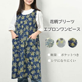 ドレスエプロン エプロン 保育士 レディース キッチン 生活雑貨 ナチュラル ドレス ロング丈 花柄 プリーツ ポケット付き シンプル お稽古 習い事 家事 料理 料理教室 おしゃれ 掃除 プレゼント 母の日 敬老の日 送料無料 軽量 お菓子作り かぶるだけ
