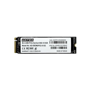 �A�h�e�b�N M.2 512GB 3D TLC NVMe PCIe Gen3x4(2280) 3�N�ۏ� AD-SSDM2PG3-512G