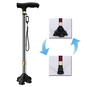 4点杖 介護 自立式 ステッキ ライト付き 歩行補助 10段階調整 4本足 自立杖 伸縮式 軽量 歩行杖 滑り止め 父の日 敬老の日 女性 男性