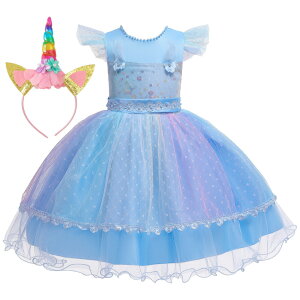 【3点15%offクーポン配布中!ハロウィン 衣装 子供 ユニコーン ドレス 可愛い カチューシャ付き ウイッチ 魔女 コスプレ ワンピース キッズ 女の子 魔法使い パープル ピンク ブルー コスチュ