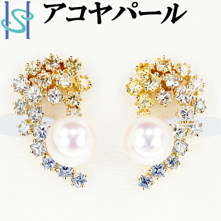 楽天市場】アコヤパール ピアス 8.7mm サファイア K18YG  