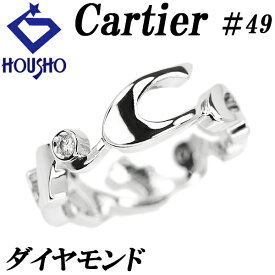 Fashion The SALE【最大50%OFF&全品5倍&最大3万円クーポン】カルティエ ダイヤモンド シグネチャーロゴ リング K18ホワイトゴールド CARTIER #49 3P 文字 【中古】【097306】