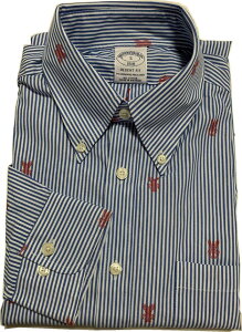 �u���b�N�X�u���U�[�Y ���� �{�^���_�E���V���c �X�g���C�v �u���[ Brooks Brothers SHIRTS 029
