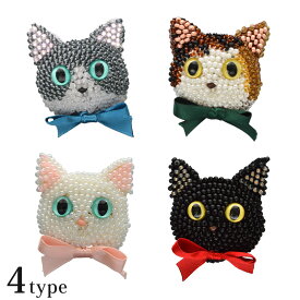 MIYUKI ビーズクロッシェ ビーズ編みの猫ブローチキット 白猫 黒猫 ハチワレ 三毛猫｜MIYUKI ビーズクロッシェ ビーズ編み ブローチキット レース糸 かぎ針 ブローチ かわいい ねこ ネコ