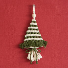 マクラメで作る ボーダーの小さなクリスマスツリー グリーン×ホワイト 24×10cm | マクラメ クリスマスタペストリー 手芸キット 手作りキット マクラメ編み クリスマスツリー ナチュラル