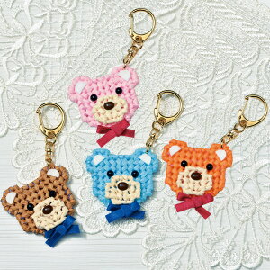 タカギ繊維 ペーパーヤーンキット アニマルキーホルダー くま TC-146 ブラウン・ブルー/TC-147 ピンク・オレンジ | ペーパーヤーンで作る 動物キーホルダー キャンバス手芸 夏休み 子供 クマ