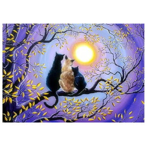 キラキラビーズアート 月とネコ SCB-379 / キャンバスサイズ 40×30cm エルベール | 刺繍キット ビーズ キャンバス アート 貼り付け 刺しゅう インテリア フレーム