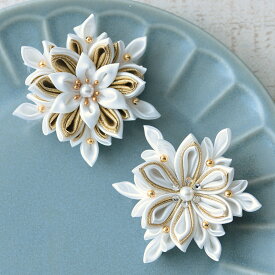 タカギ繊維 モダンにおでかけ つまみ細工 キット ブローチ LH-469 白 2種 | パナミ つまみ細工キット モダンブローチ サテン生地 つまみ 花 母の日 プレゼント