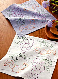 刺繍 刺しゅうキット オリムパス 刺し子 花ふきん（2枚1組） ぶどうとリス 252 【メール便可】