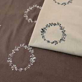 インド刺繍 サークル 綿麻シーチング 50cm単位 | 切売り 切り売り 生地 布 布地 コットンリネン ナチュラル エンブロイダリー インド 刺繍 衣料 ウエア インド刺しゅう 花柄 フラワー柄 ボタニカル柄 植物柄 かわいい