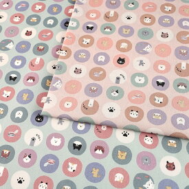 ＼入学PICK／ にゃんこドット柄 シーチング 50cm単位 | 切売り 切り売り 生地 布 布地 コットン100％ ねこ 猫 ネコ キャット にゃんこ 水玉柄 ドット柄 くすみカラー 薄手 薄地 入園 入学 新学期 グッズ 女の子 男の子 かわいい