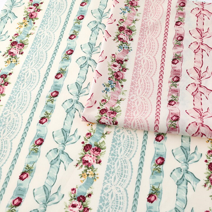 楽天市場 キルトゲイト リボンボーダー スケアー 1m単位 切売り 切り売り 生地 布 布地 コットン100 リボン柄 花柄 フラワー柄 かわいい 薄手 薄地 服地 ロリータ ゴスロリ ピンク ブルー ボーダー柄 手芸材料の通信販売 シュゲール