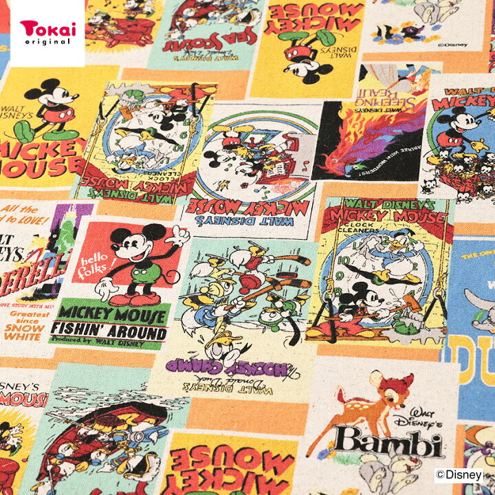 楽天市場 P5倍 ディズニー ポスター 綿麻キャンバス 1m単位 切売り 切り売り 生地 布 布地 Disney キャラクター コットンリネン ミッキーマウス レトロ クラシック 普通地 丈夫 トートバッグ グッズ レトロミッキー シンデレラ ポスター柄 ドナルド バンビ ダンボ